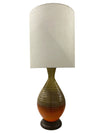 Vintage 60's Green to Orange Textured Stripe Ceramic Lamp with Custom Handmade Shade