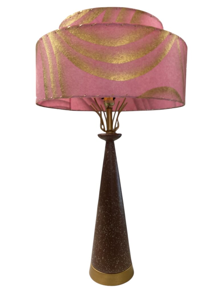 Vintage 1950's Speckled Mauve Ceramic Cone Lamp with Custom Handmade Shade