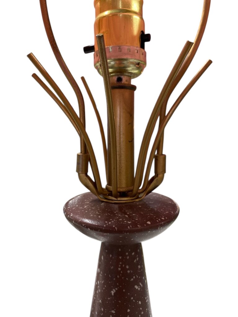 Vintage 1950's Speckled Mauve Ceramic Cone Lamp with Custom Handmade Shade