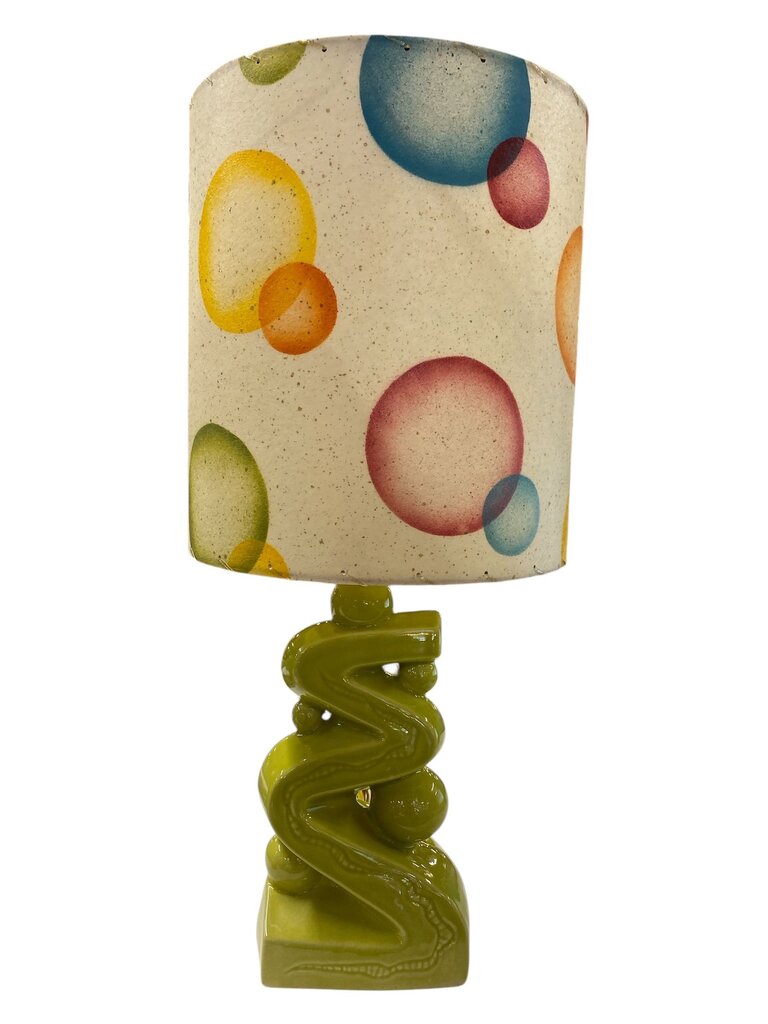 Large Chartreuse Zig Zag Ceramic Lamp with Custom Handmade Shade