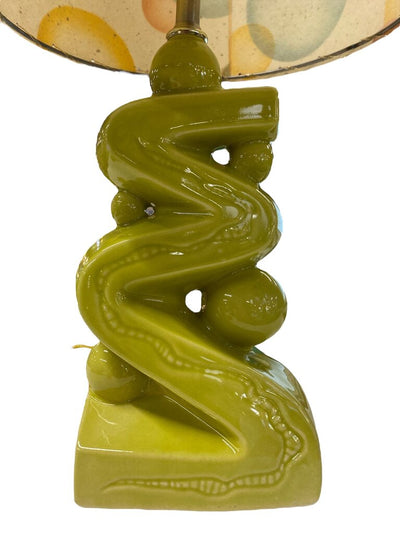 Large Chartreuse Zig Zag Ceramic Lamp with Custom Handmade Shade