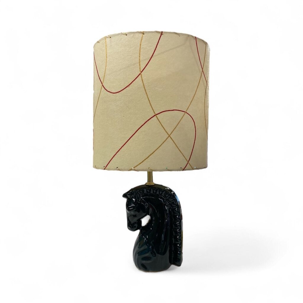 Teal Ceramic Horsehead Lamp with Custom Handmade Shade