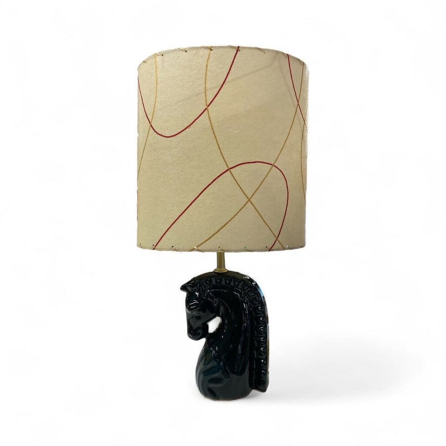 Teal Ceramic Horsehead Lamp with Custom Handmade Shade