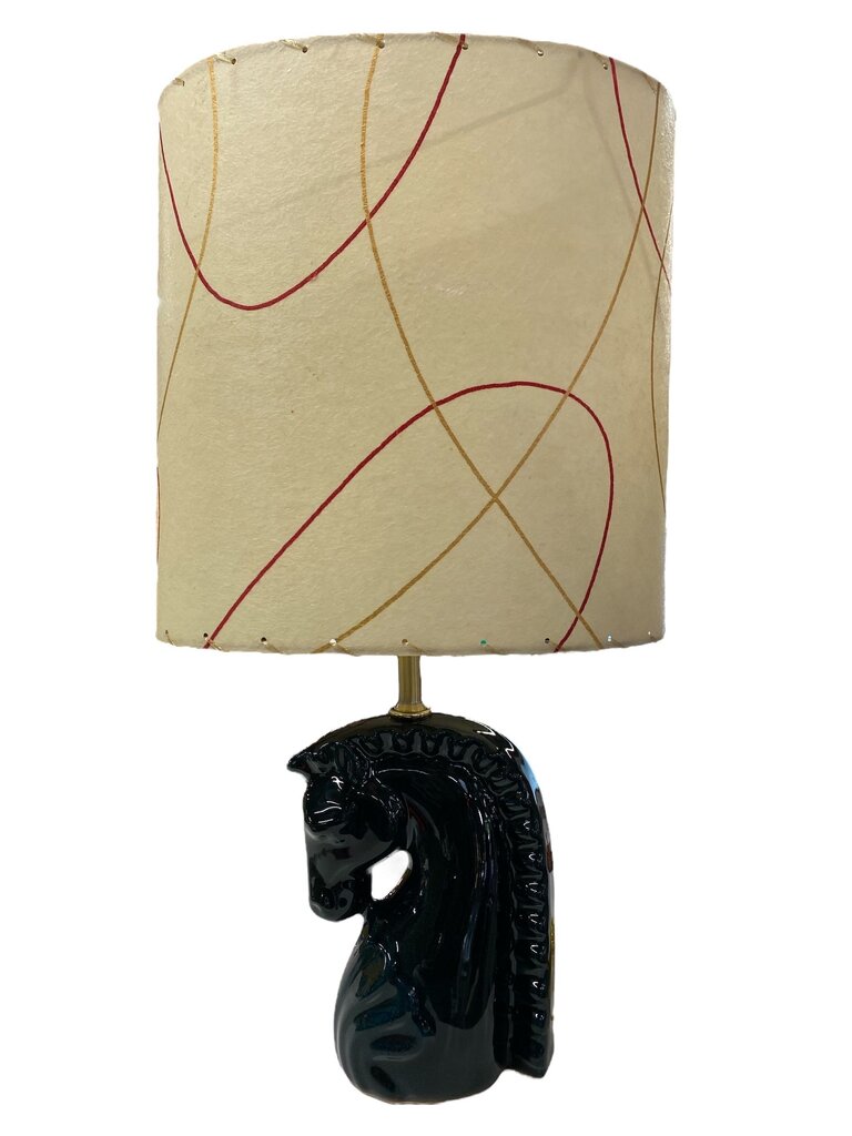 Teal Ceramic Horsehead Lamp with Custom Handmade Shade