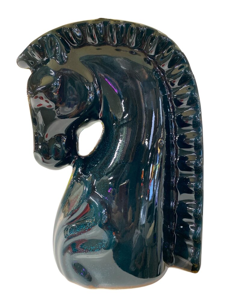 Teal Ceramic Horsehead Lamp with Custom Handmade Shade