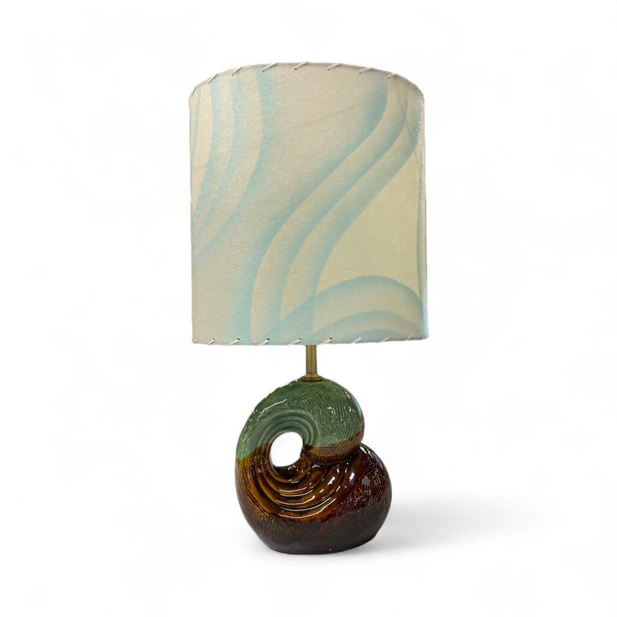 Ceramic Wave Lamp in Brown and Green with Custom Handmade Shade