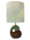 Ceramic Wave Lamp in Brown and Green with Custom Handmade Shade