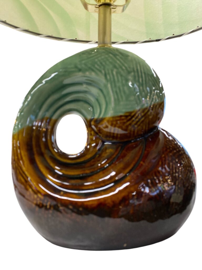 Ceramic Wave Lamp in Brown and Green with Custom Handmade Shade