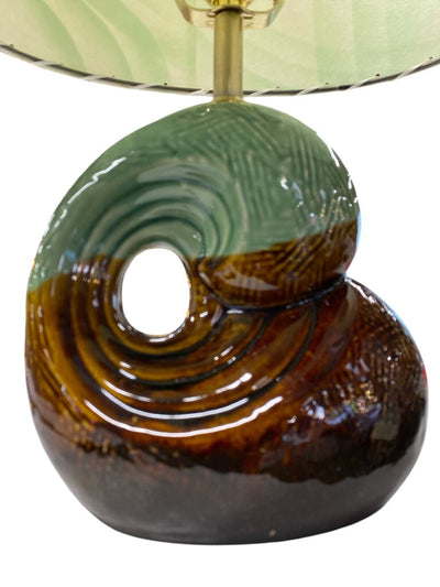 Ceramic Wave Lamp in Brown and Green with Custom Handmade Shade