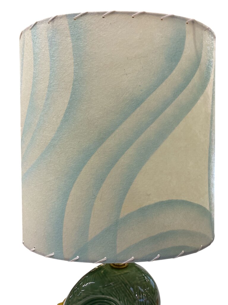 Ceramic Wave Lamp in Brown and Green with Custom Handmade Shade