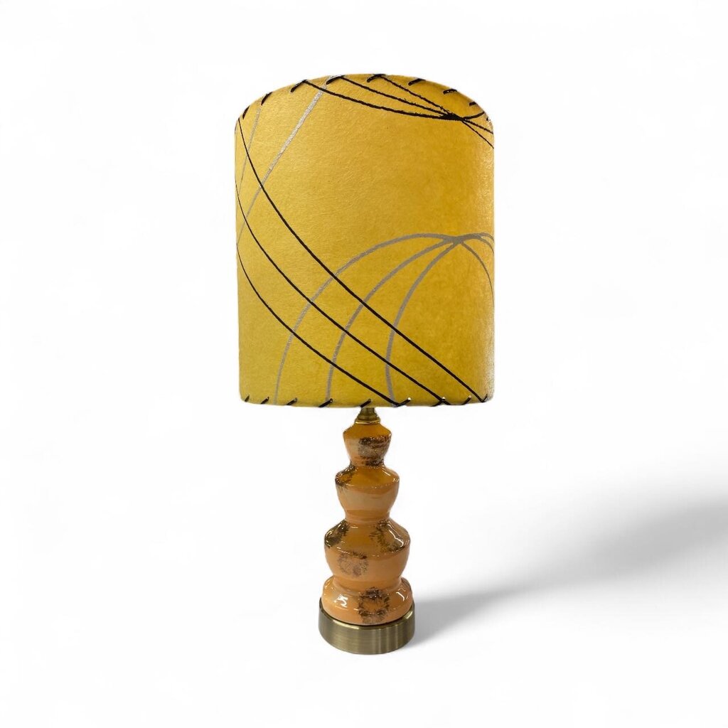 Peach and Gold Ceramic Fountain Lamp with Custom Handmade Shade