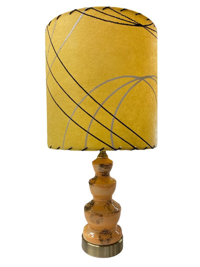 Peach and Gold Ceramic Fountain Lamp with Custom Handmade Shade