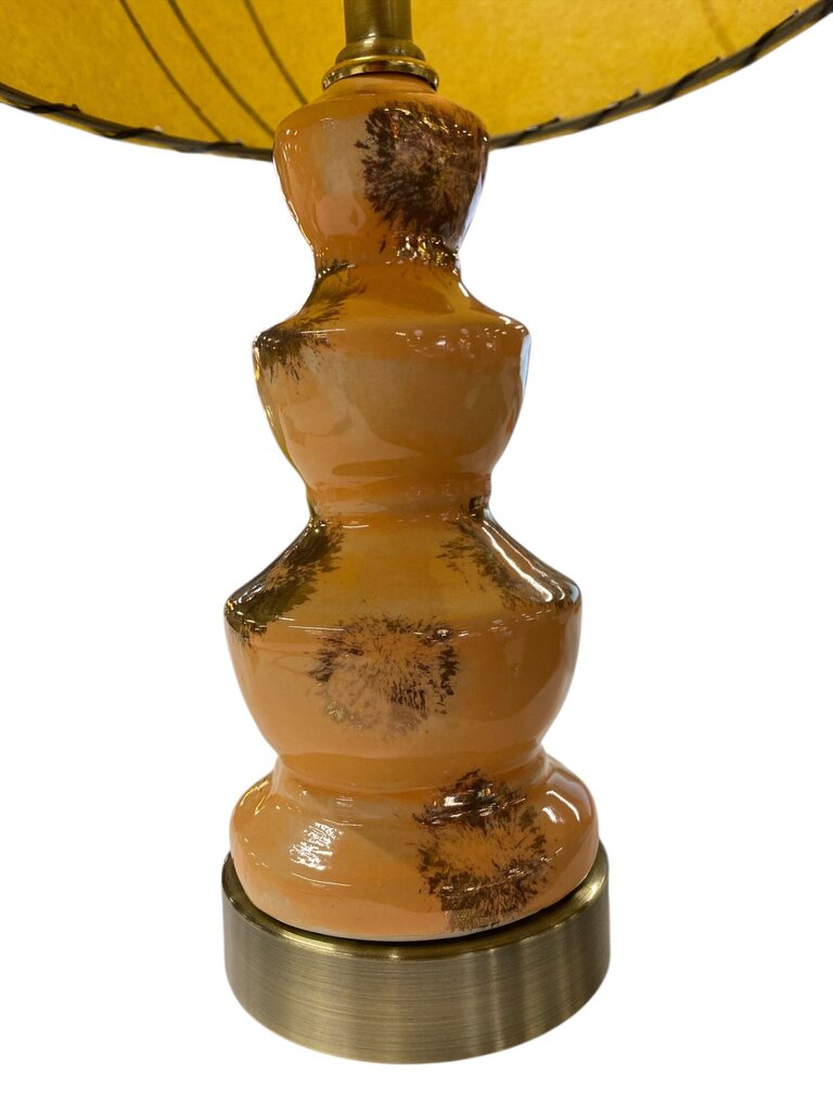 Peach and Gold Ceramic Fountain Lamp with Custom Handmade Shade