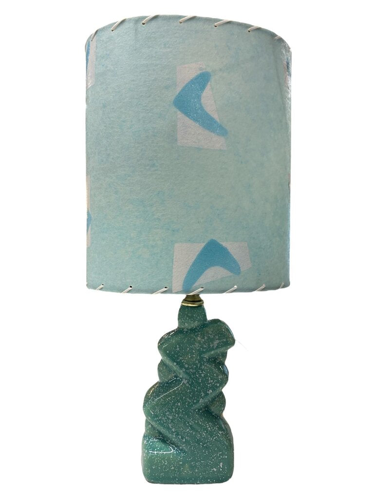 Speckled Aqua Ceramic Zig Zag Lamp with Custom Handmade Shade