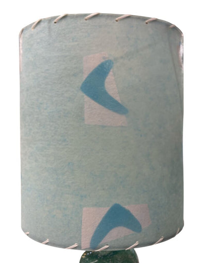 Speckled Aqua Ceramic Zig Zag Lamp with Custom Handmade Shade