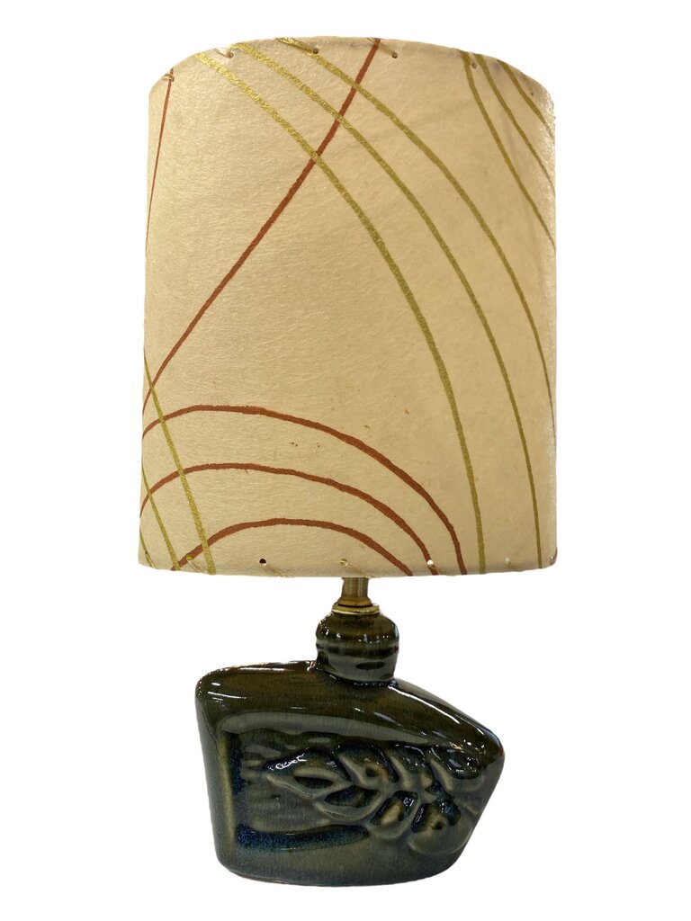 Blue/Green Ceramic Leaf Lamp with Custom Handmade Shade