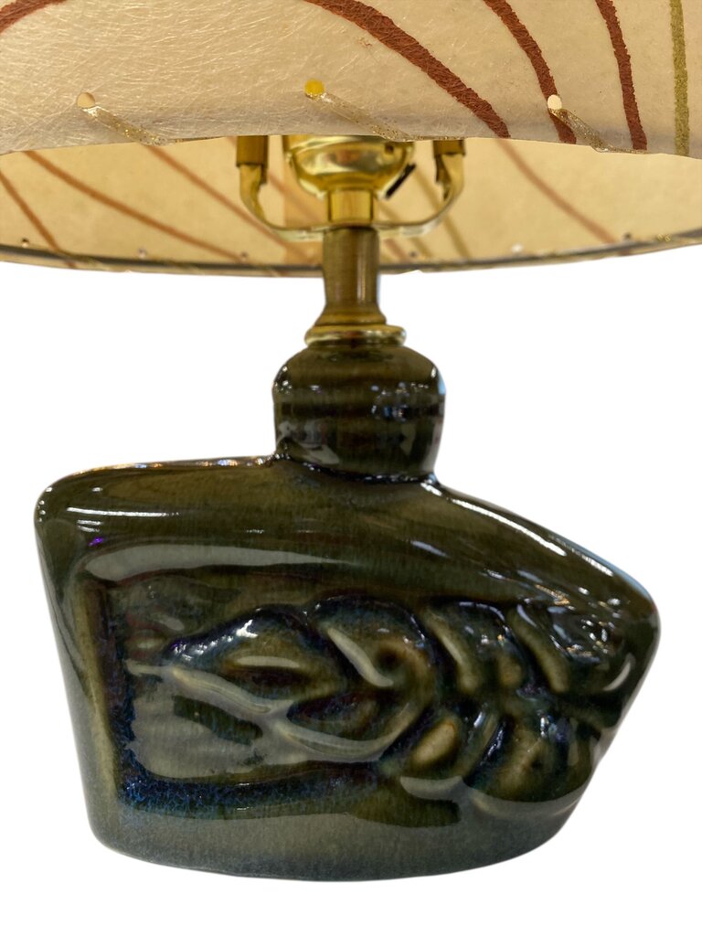 Blue/Green Ceramic Leaf Lamp with Custom Handmade Shade