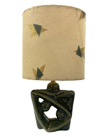 Asymmetric Double Ball Blue/Green Ceramic Lamp with Custom Handmade Shade