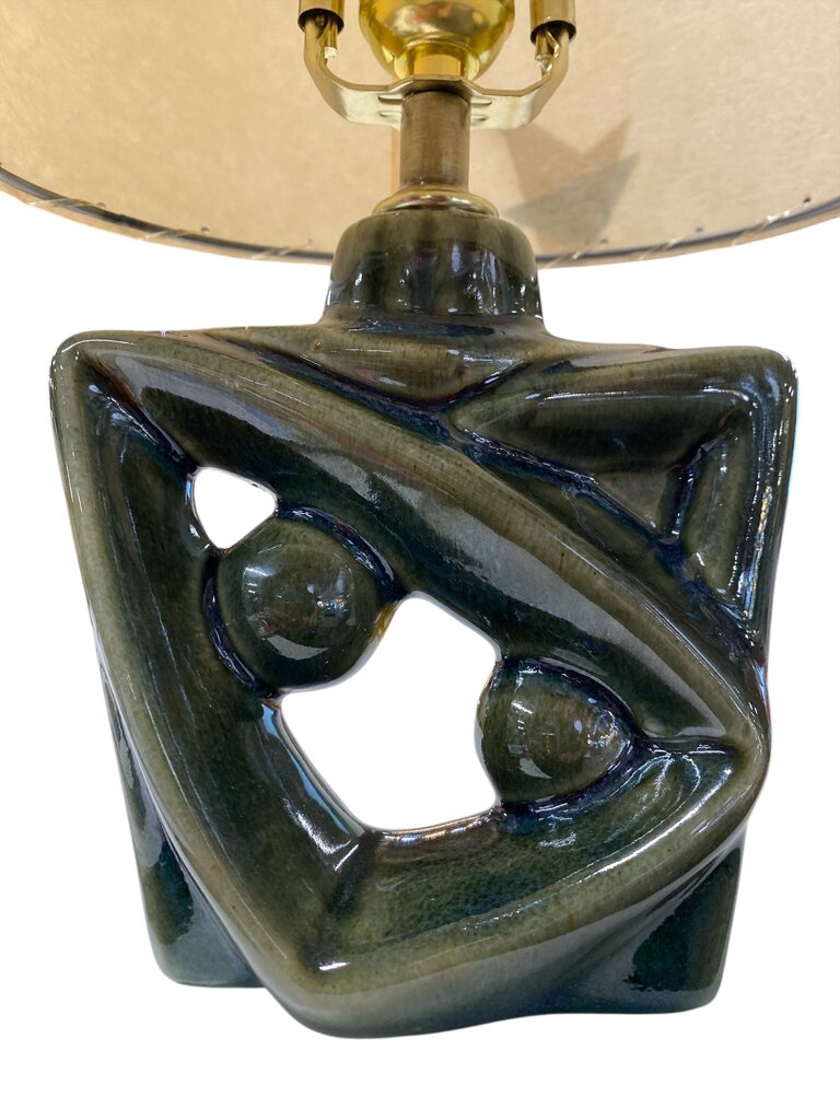 Asymmetric Double Ball Blue/Green Ceramic Lamp with Custom Handmade Shade