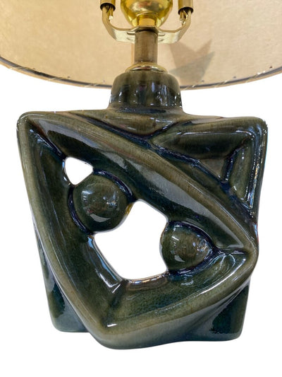 Asymmetric Double Ball Blue/Green Ceramic Lamp with Custom Handmade Shade