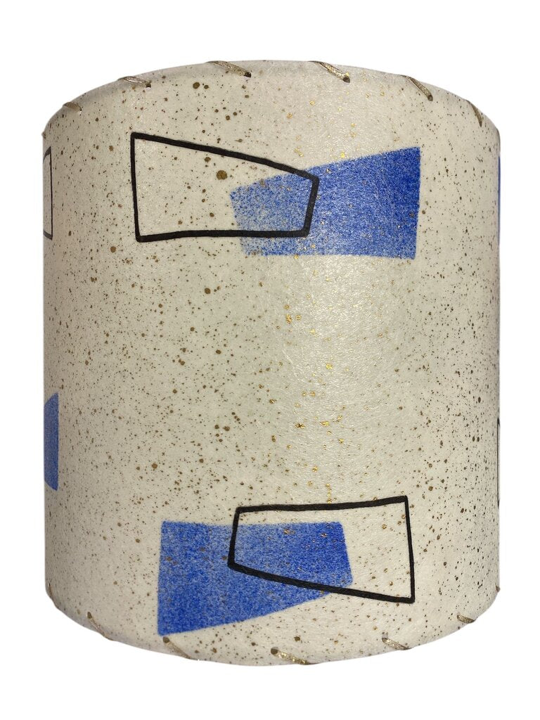 10" Hand Made Speckled Barrel Shade with Blue and Black Polygons