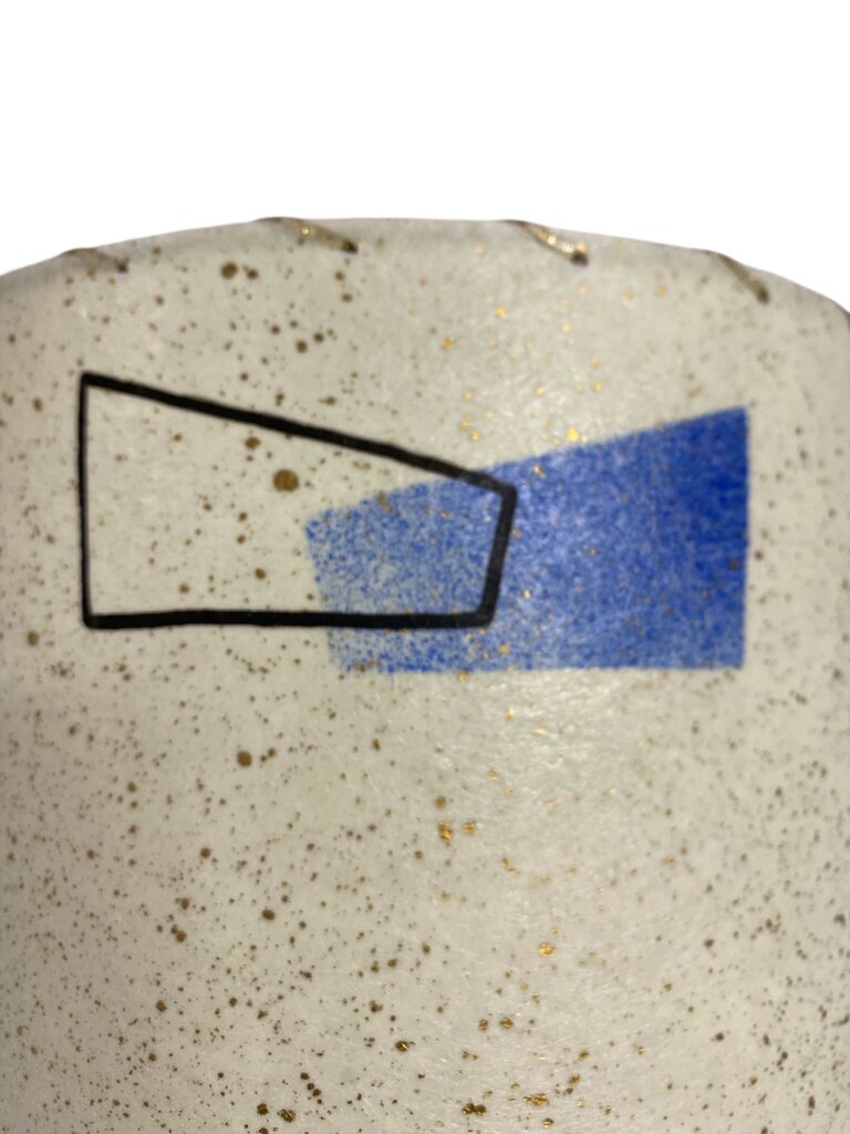 10" Hand Made Speckled Barrel Shade with Blue and Black Polygons