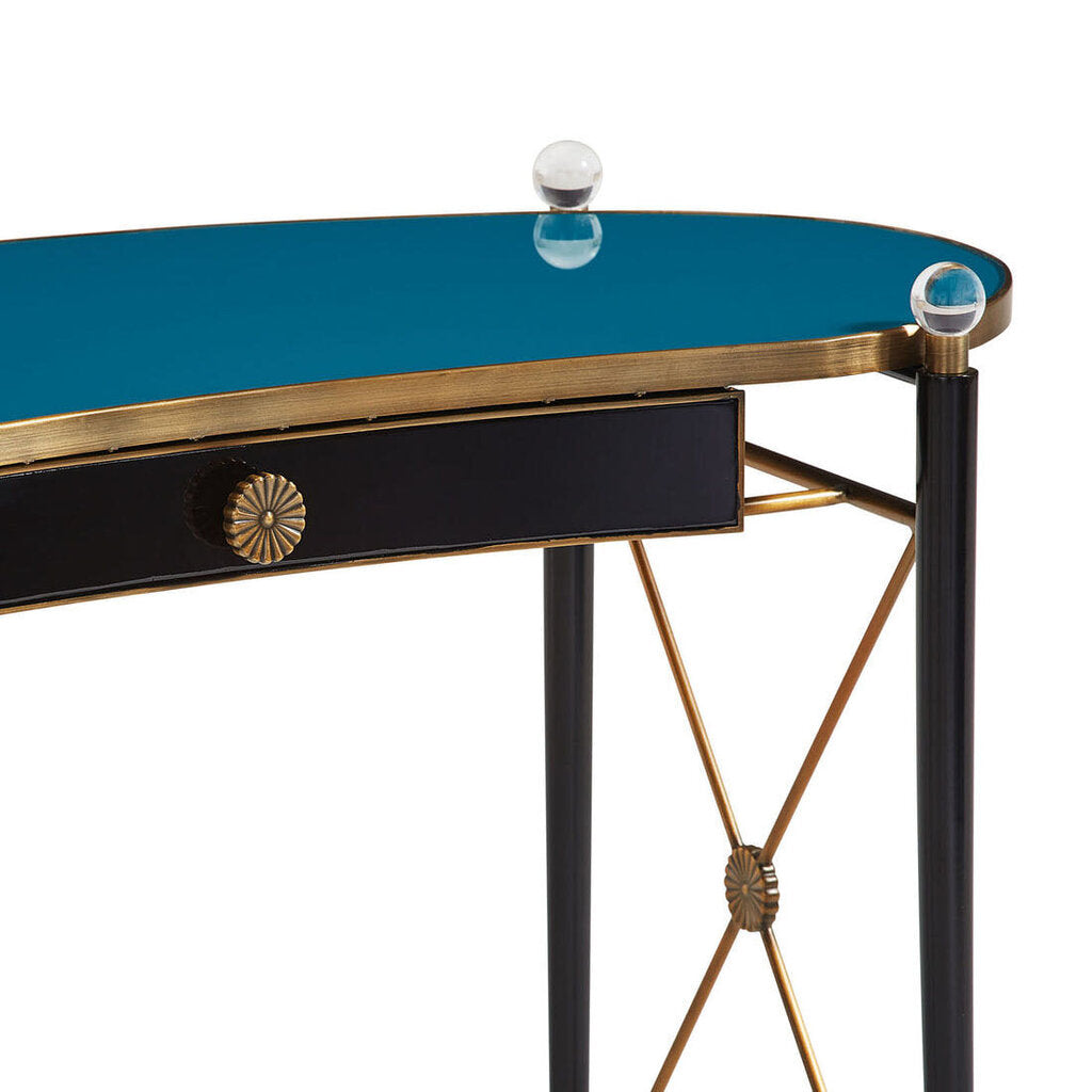 Rider Writing Desk by Jonathan Adler w/ Rider Chair in Peacock (Set of 2)