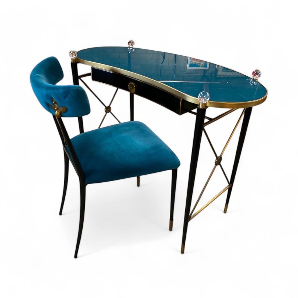 Rider Writing Desk by Jonathan Adler w/ Rider Chair in Peacock (Set of 2)