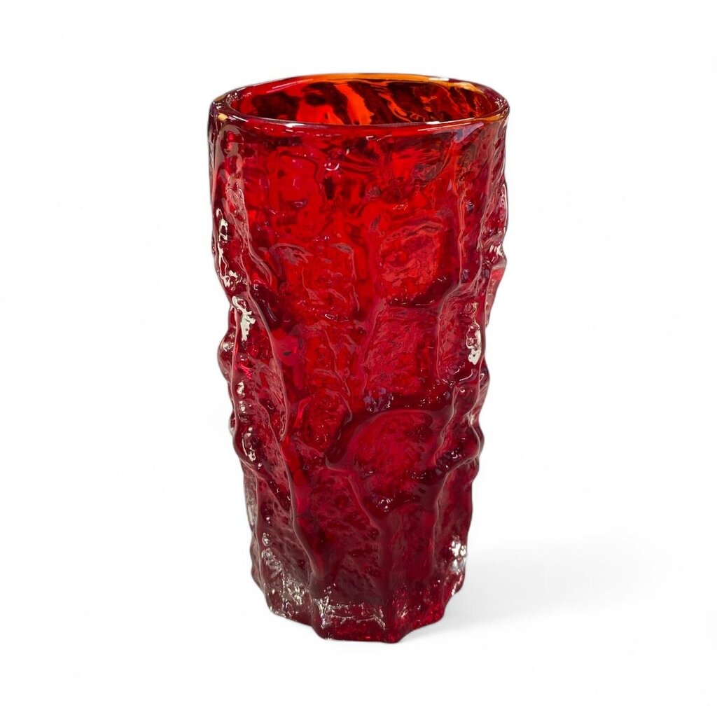 70's Whitefrias Ruby Red Small Bark Vase by Geoffrey Baxter
