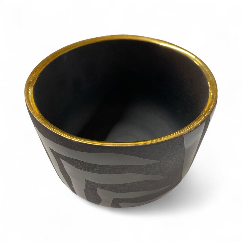 Black Tiger Lines Bowl w/ Gold Rim by Waylande Gregory