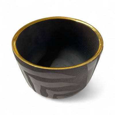 Black Tiger Lines Bowl w/gold rim by Waylande Gregory