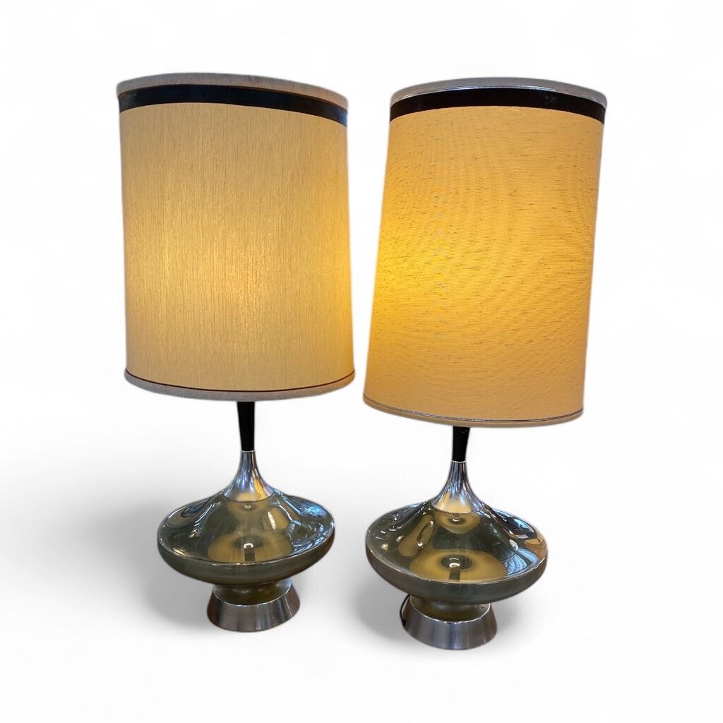 Mid Century Pair of Smoked Glass & Fiber Optic Table Lamps (Set of 2)