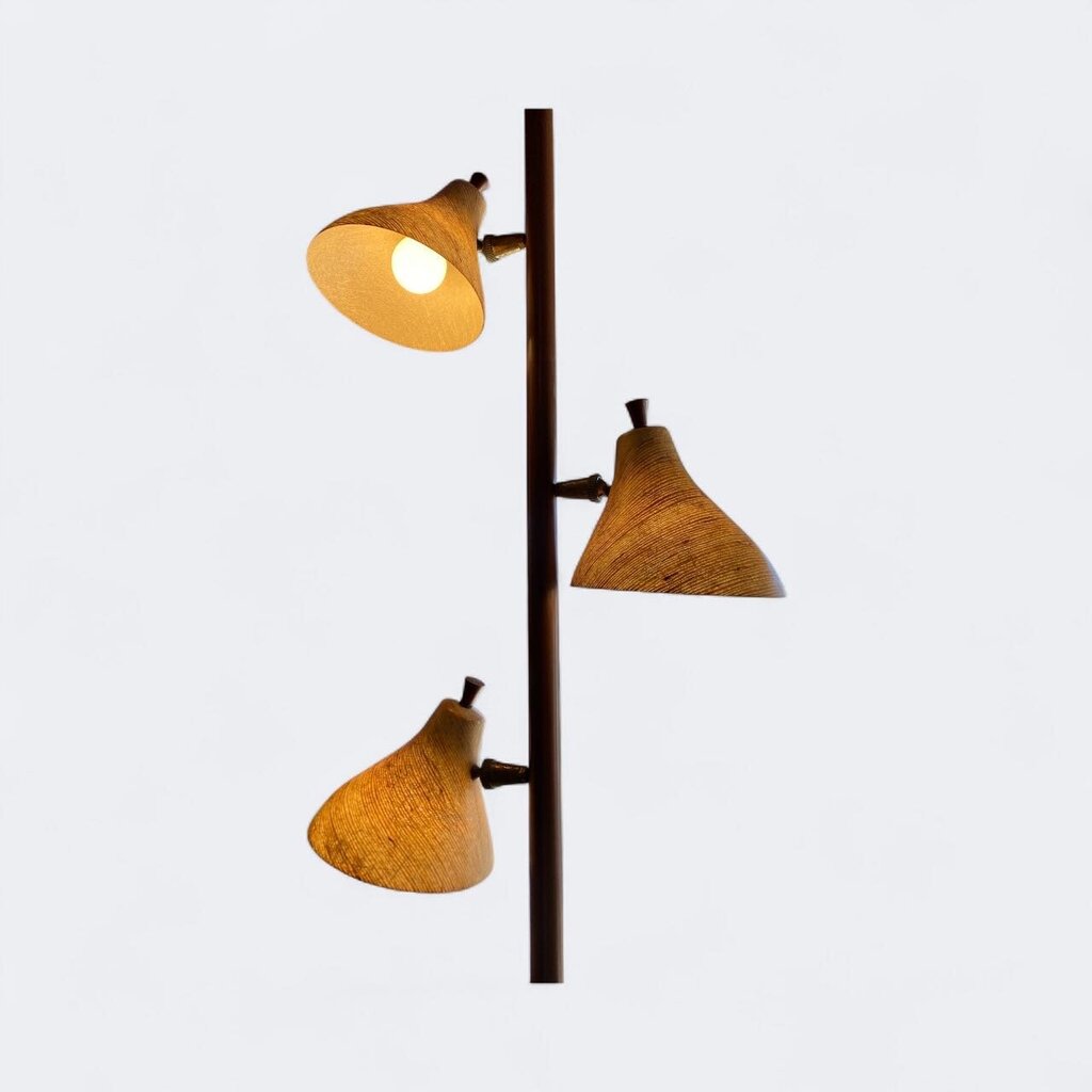 Mid Century Tension Pole Lamp w/ 3 Fiberglass Shade Lights