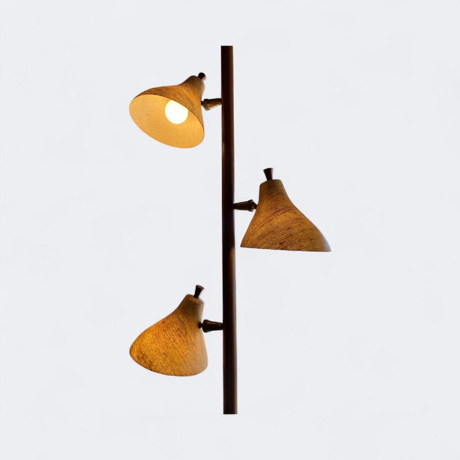 Mid Century Tension Pole Lamp w/ 3 Fiberglass Shade Lights