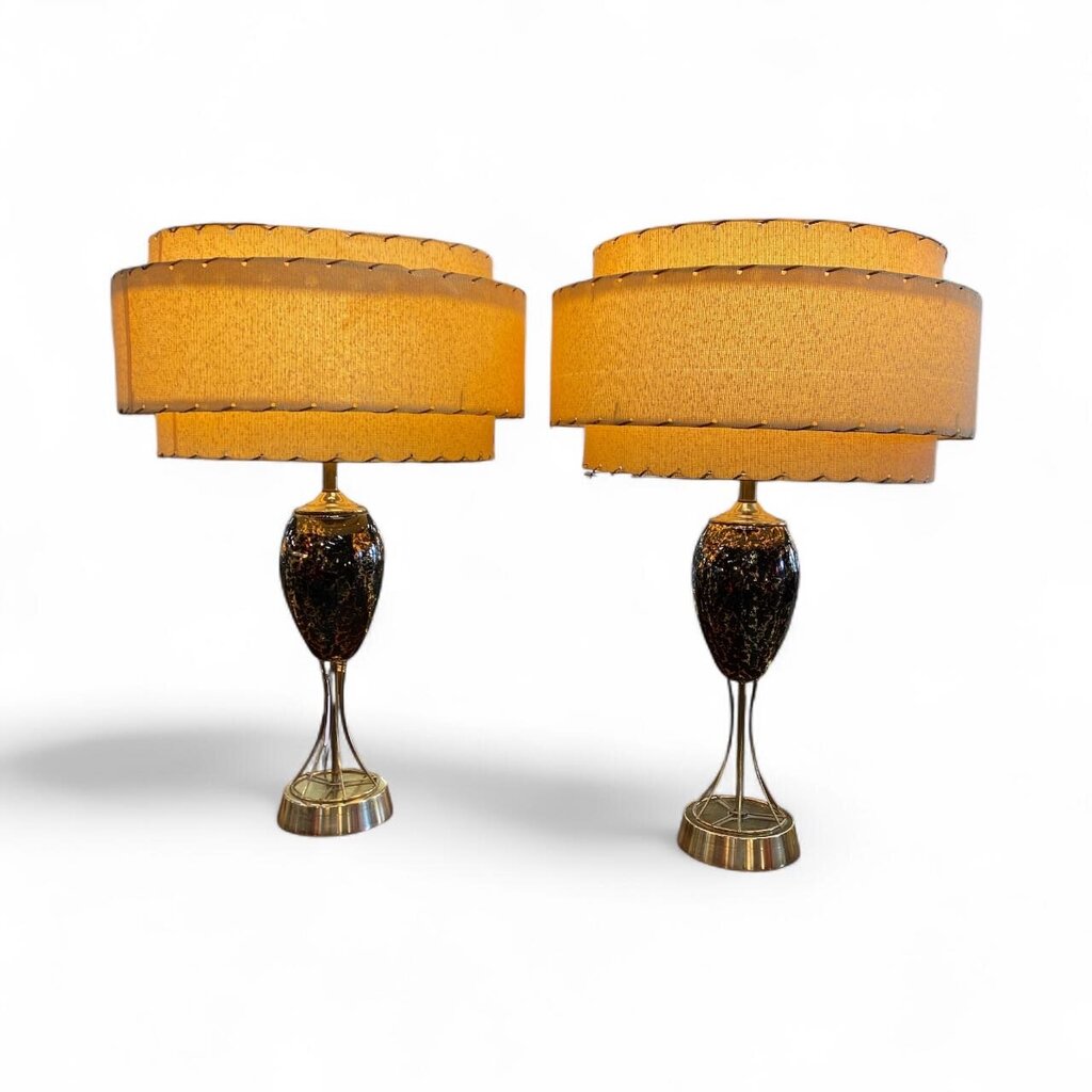Vintage Pair of Atomic Black Ceramic Table Lamps (Set of 2)