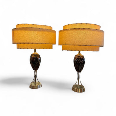 Vintage Pair of Atomic Black Ceramic Table Lamps