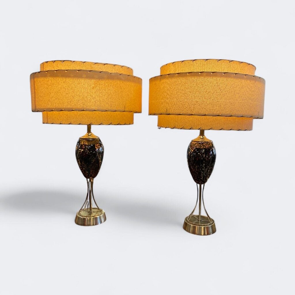 Vintage Pair of Atomic Black Ceramic Table Lamps (Set of 2)