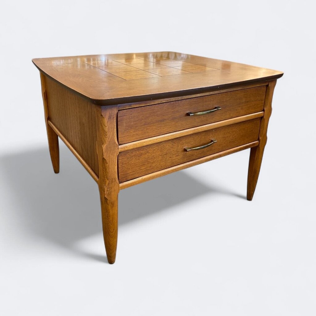 Lane Walnut Mid Century Table with Burl Insets (companion table also available in store)