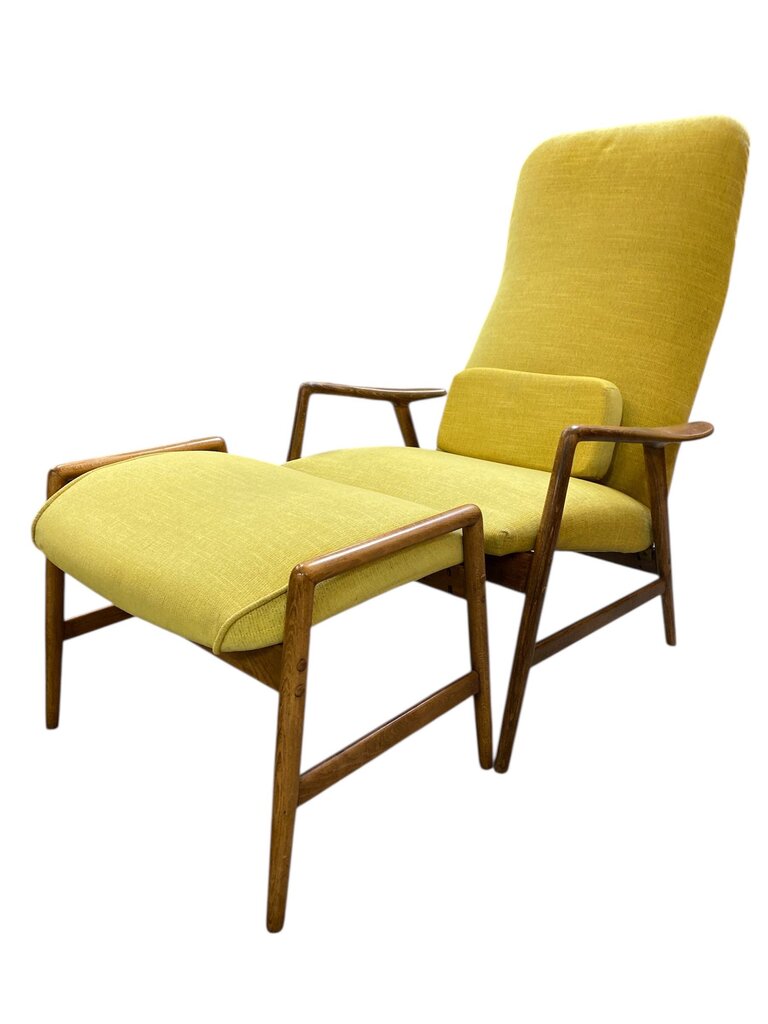 Vintage Alf Svenson Dux Lounge Chair and Footstool in Yellow