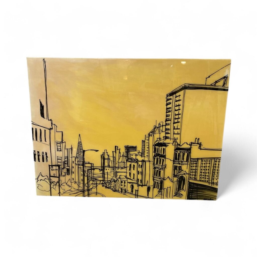 San Francisco Sketch Original Architectural Drawing on Wood,Resin byOana Barac-Marker