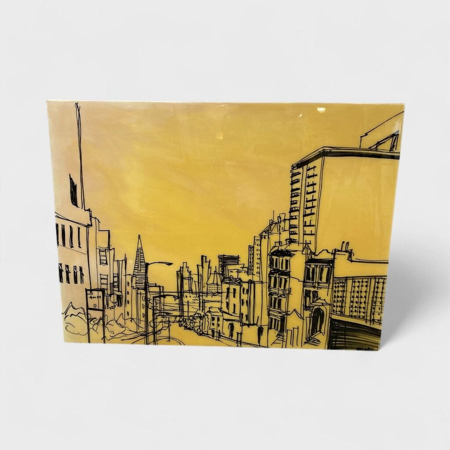 San Francisco Sketch Original Architectural Drawing on Wood,Resin byOana Barac-Marker