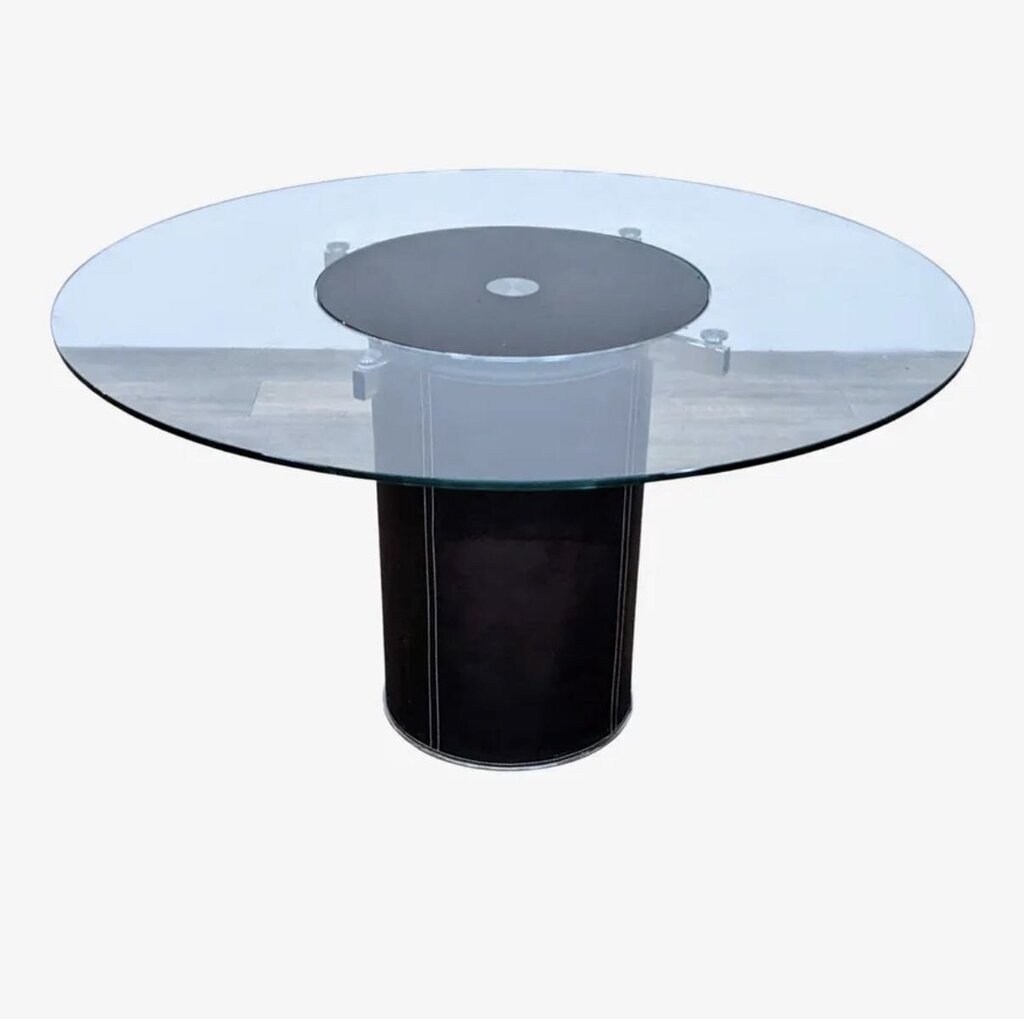 Scandinavian Designs "Lauss" Leather and Glass Lazy Susan Dining Table