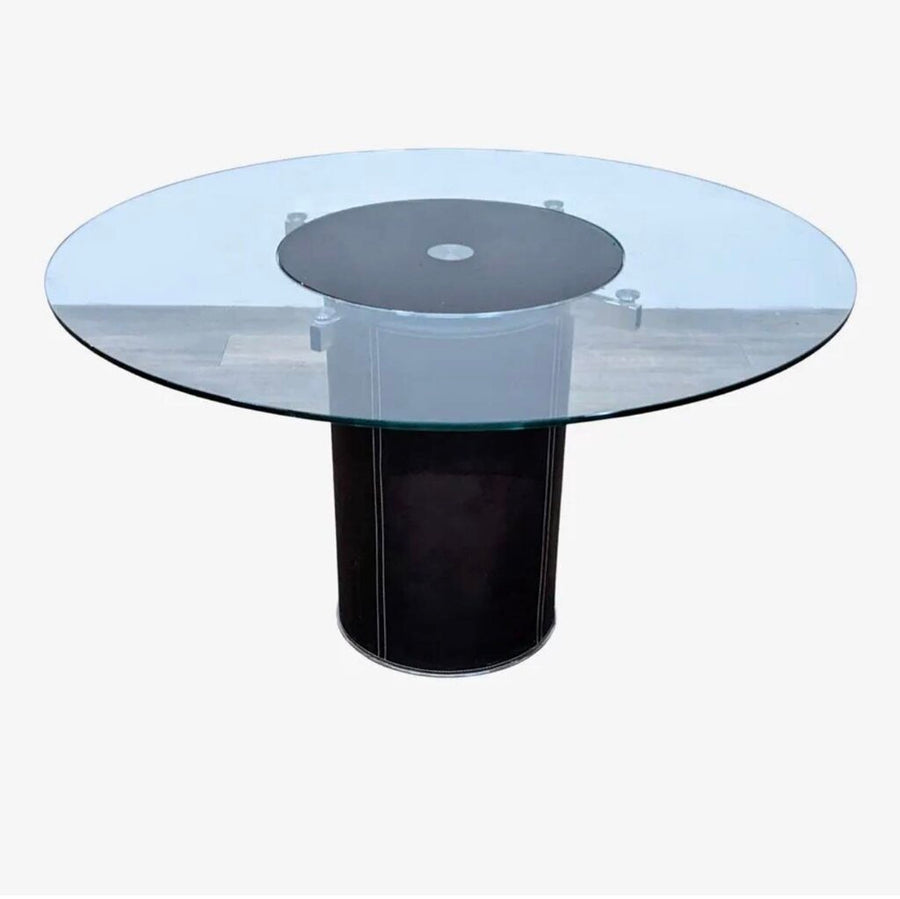 Scandinavian Designs "Lauss" Leather and Glass Lazy Susan Dining Table