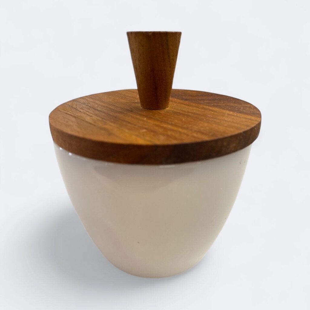 PAIR of Kastrup Jacob Bank Opaline Glass Containers with Teak Covers (Set of 2)