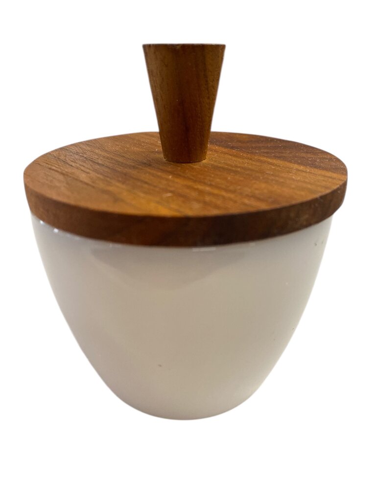 PAIR of Kastrup Jacob Bank Opaline Glass Containers with Teak Covers (Set of 2)