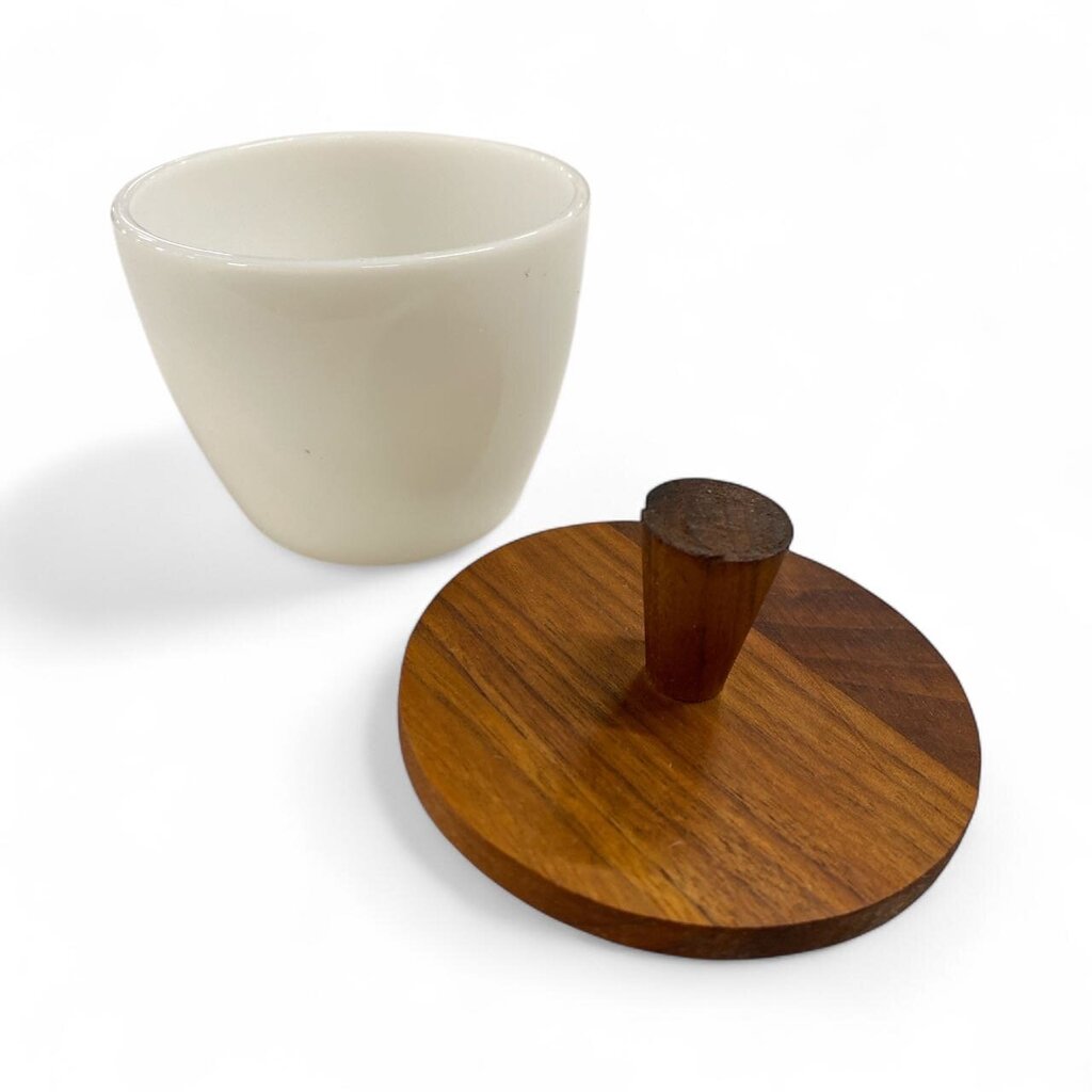 PAIR of Kastrup Jacob Bank Opaline Glass Containers with Teak Covers (Set of 2)