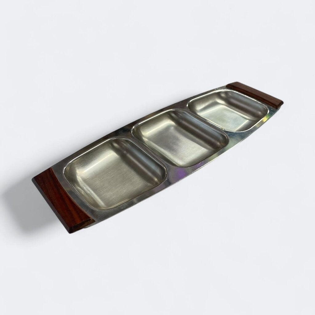 Danish Modern Mid Century Rosewood and Stainless Condiment Tray
