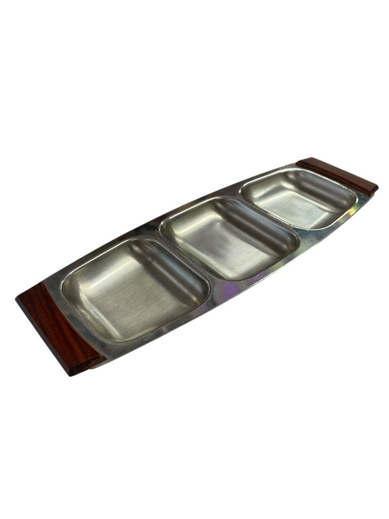 Danish Modern Mid Century Rosewood and Stainless Condiment Tray