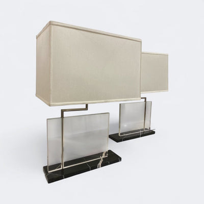 PAIR Monumental Bauhaus Moderne Style Lucite and Marble Lamps (Set of 2)