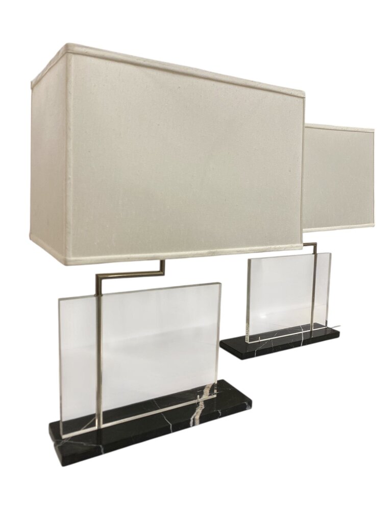PAIR Monumental Bauhaus Moderne Style Lucite and Marble Lamps (Set of 2)